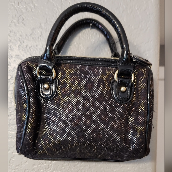 Steve Madden Mini Purse, Black Mesh over and Animal Print Fabric, Patent Leather - Picture 5 of 5